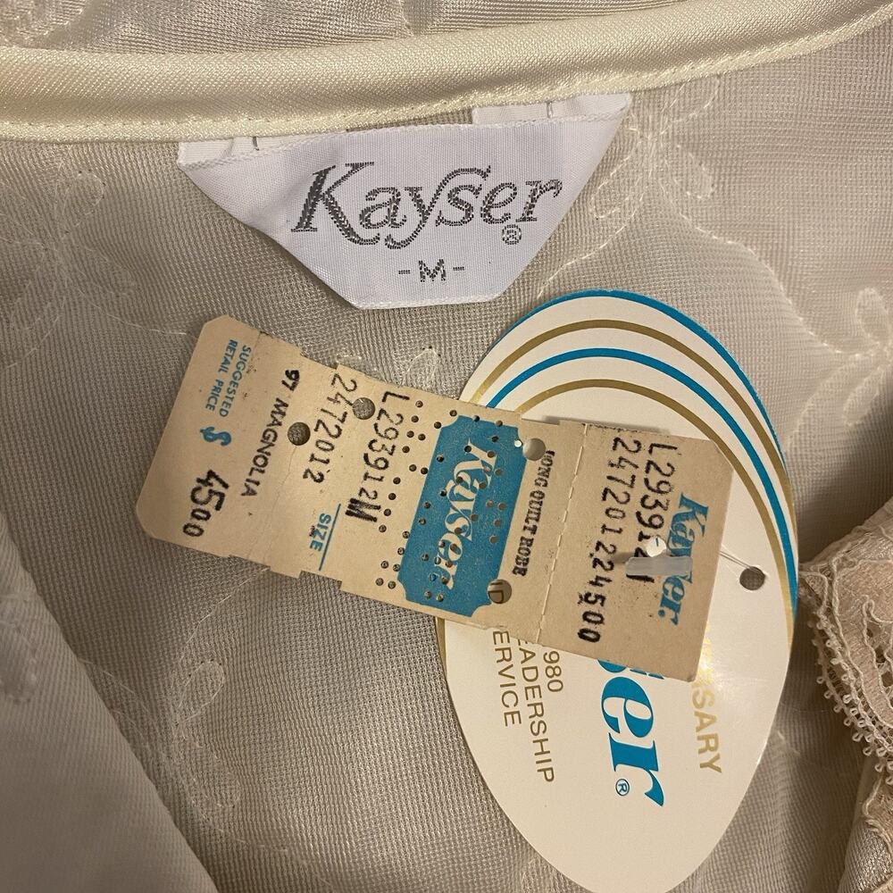 VTG 60s Kayser Ivory LaceTrim Robe Nightgown Quilted HouseCoat VictorianCore SzM - Picture 7 of 13